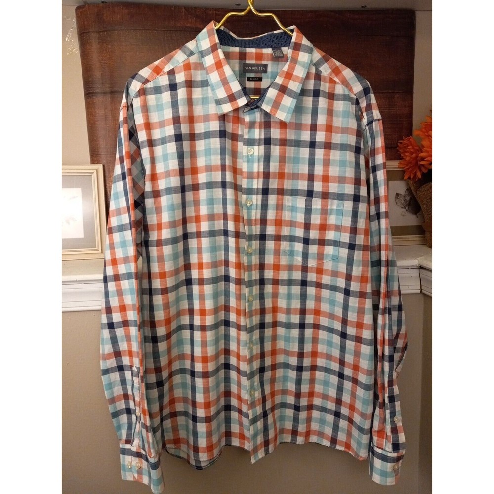 Van Heusen Striped‎ Long Sleeve Slim Fit Button Down Shirt Size XXL 18-18 1/2